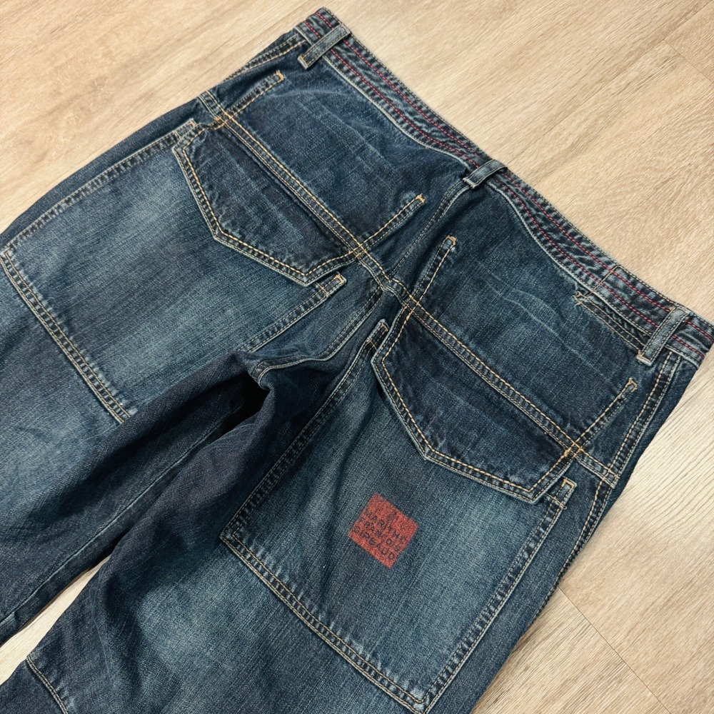 Y2K Marithe Francois Girbaud Mens Dark Wash Straight Leg Cargo Jeans Blue